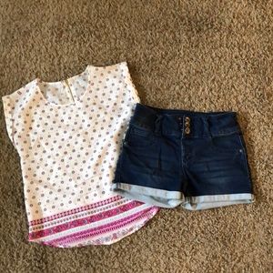 Floral top and jean shorts